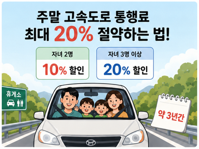 다자녀 고속도로 통행료 할인! 우리 집도 혜택받을 수 있을까? - 할인율, 신청 기간, 방법 등 총정리(2026)