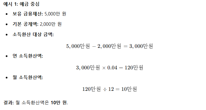 금융재산 소득환산액 계산 예시