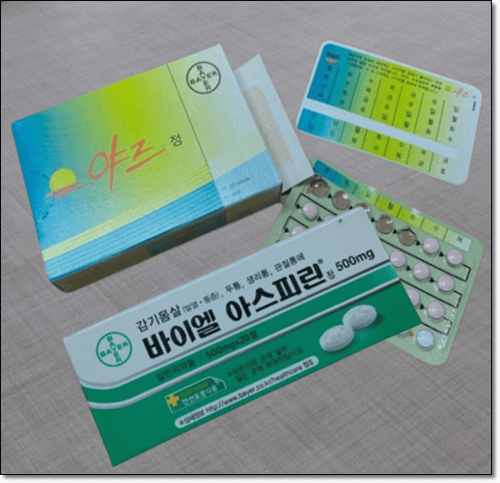 월경전 증후군 약 야즈정 및 아스피린