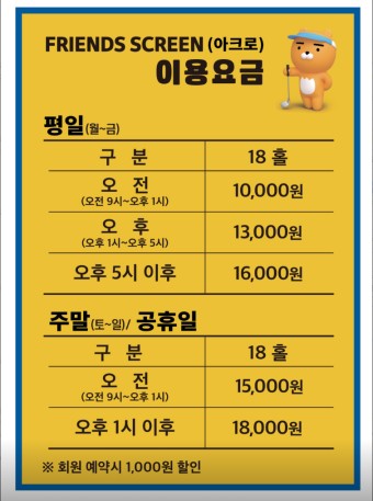 스크린골프 이용요금
