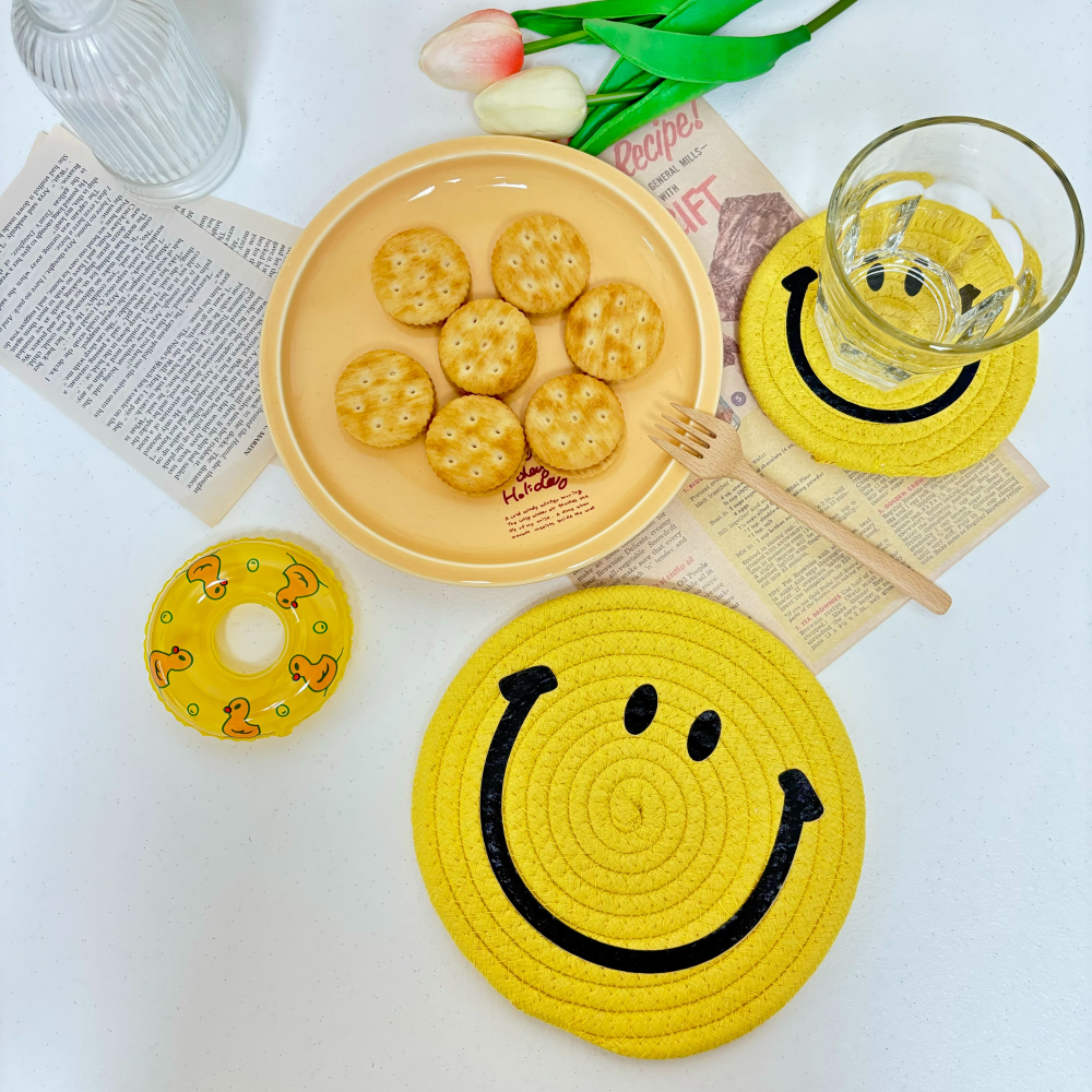 스마일 냄비받침 컵받침 옐로우