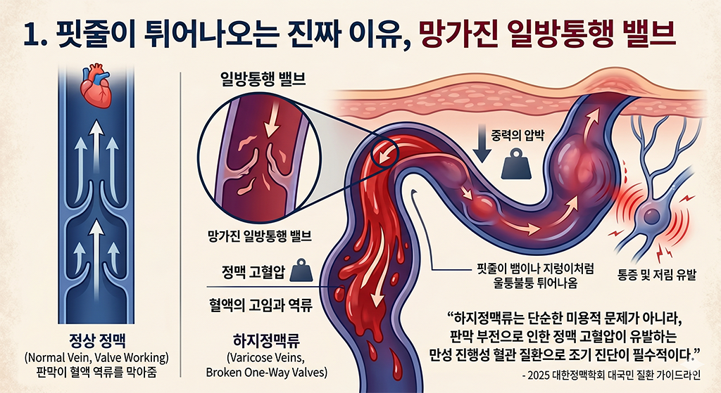 핏줄이 튀어나오는 진짜 이유, 망가진 일방통행 밸브
