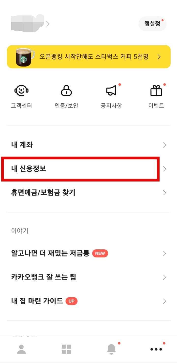 신용점수등급표-카카오뱅크어플-신용점수조회