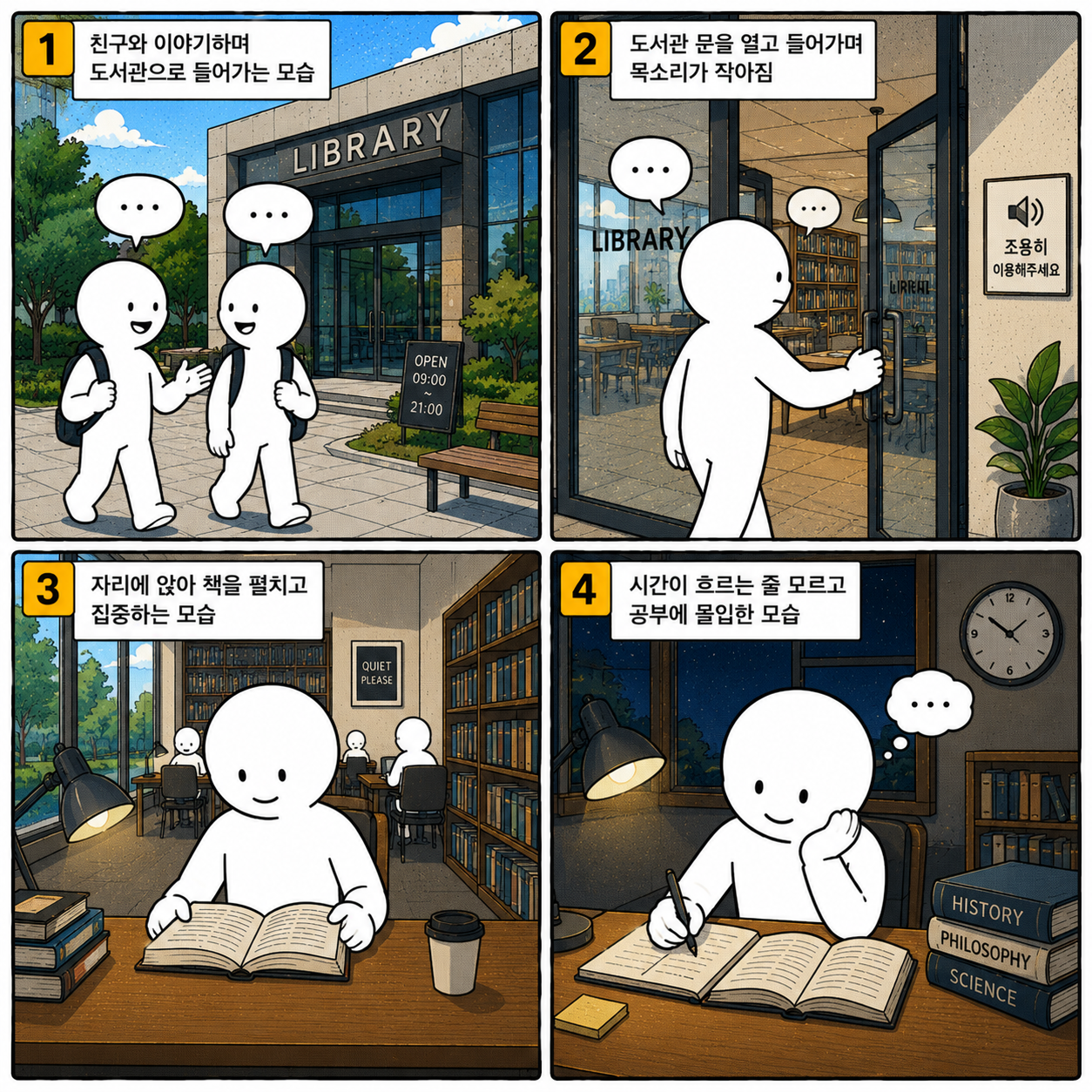 도서관에 가면 자연스레 생기는 행동에 대한 웹툰