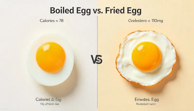 왼쪽에는 반을 자른 삶은 달걀이 놓여 있고, 오른쪽에는 계란 후라이가 놓여 있는 이미지.