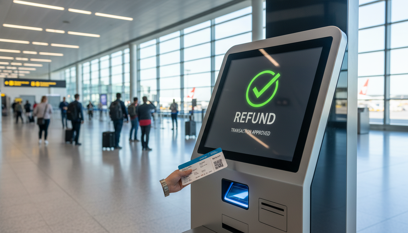 공항 무인 키오스크에서 출국납부금을 환급받는 모습