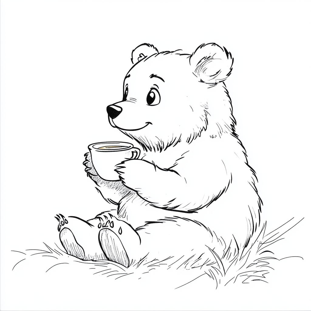 꿀차 먹는 아기곰 색칠전