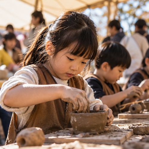 강동선사문화축제 가족 체험 장면을 설명하는 AI 이미지