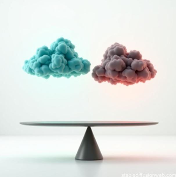 두 가지의 스트레스를 표현하기 위해 저울 위에 두 가지의 먹구름이 놓여 있다.