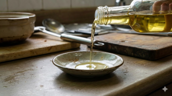 기름을 따라서 산도를 확인하는 사진