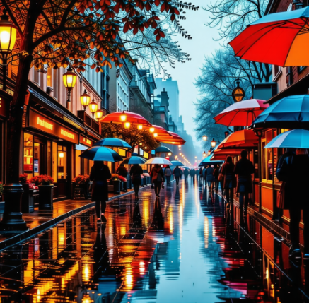 태풍으로 인해 비내리는 도시