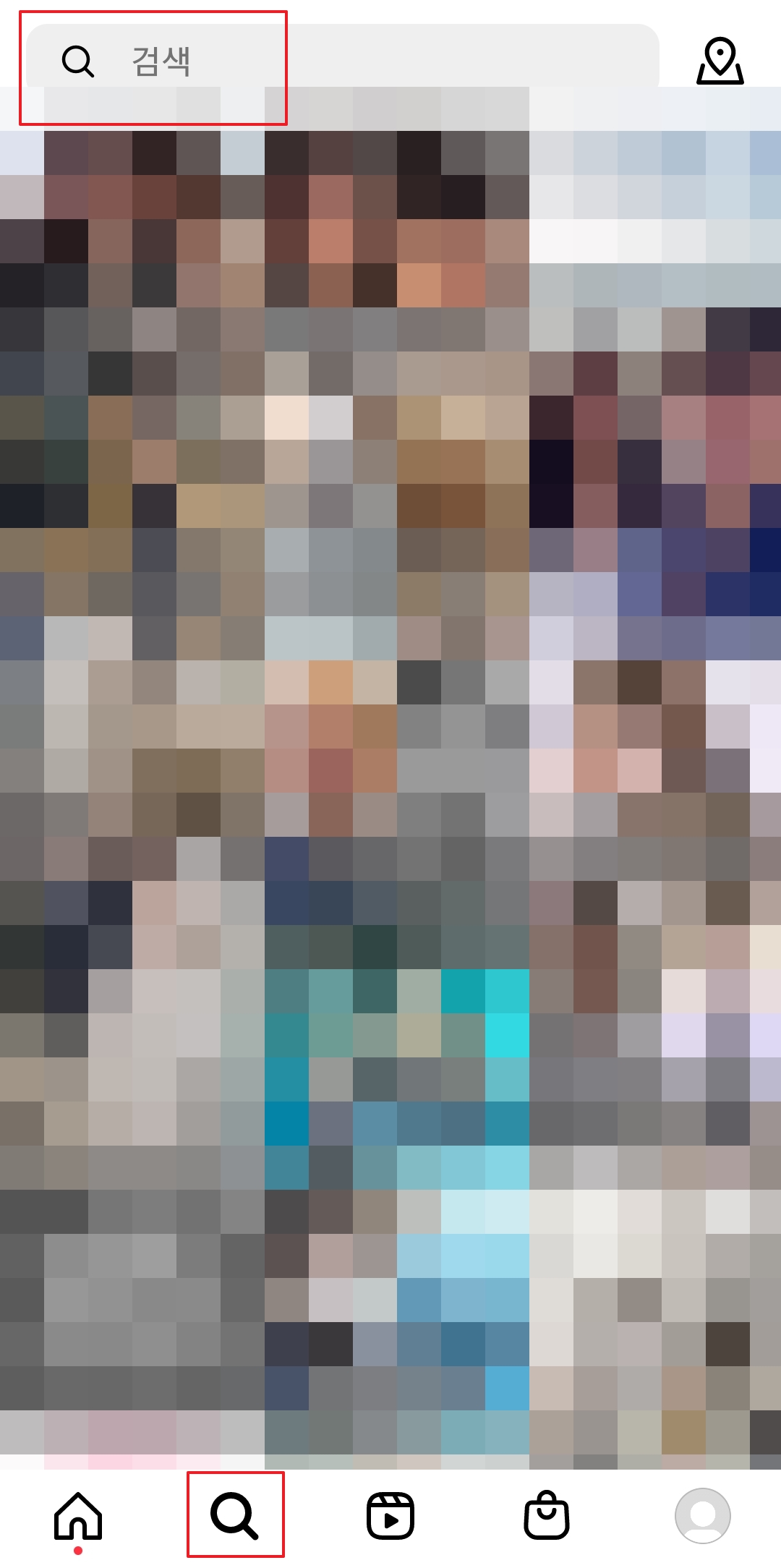 인스타그램 앱 하단 돋보기 아이콘을 눌러 검색 화면으로 이동