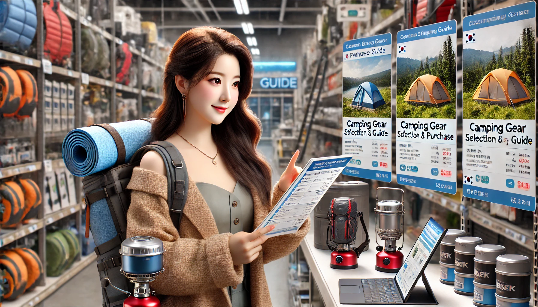 캠핑용품 구입하는 이미지