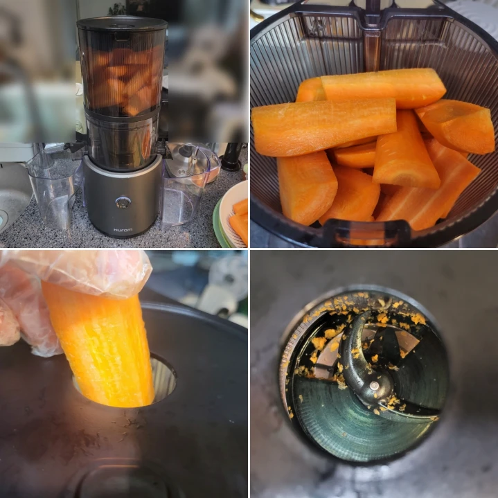 휴롬-H300으로-당근-착즙하면서-투입구에-당근넣기