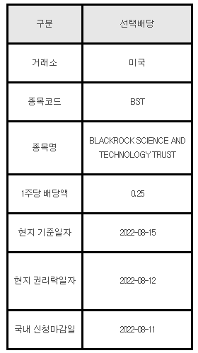 미국주식 선택배당 BST&#44; BLACKROCK SCIENCE AND TECHNOLOGY TRUST