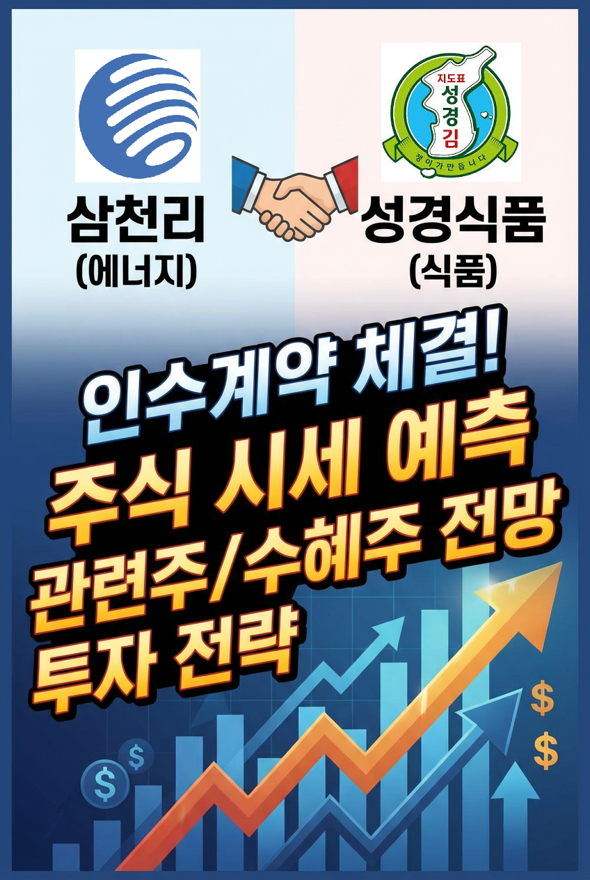 삼천리, 성경식품(성경김) 인수계약 체결, 주식 시세 예즉, 관련주, 수혜주 전망, 투자 전략