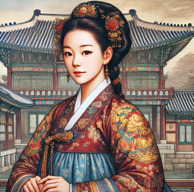 화려한 한복 입은 조선시대 궁중 여성