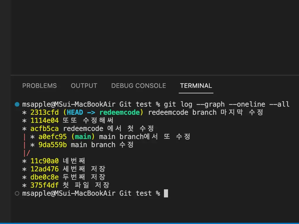VSCode 터미널 화면