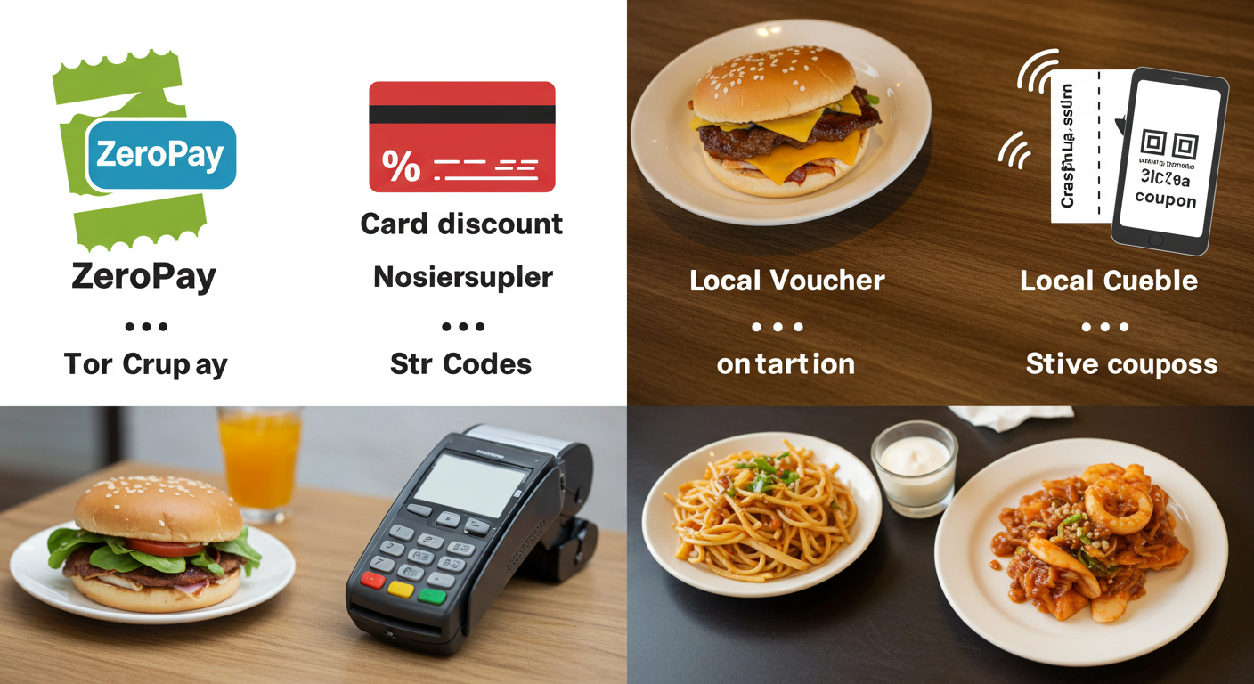 음식점에서 사용 가능한 주요 소비쿠폰 4종을 비교하는 일러스트