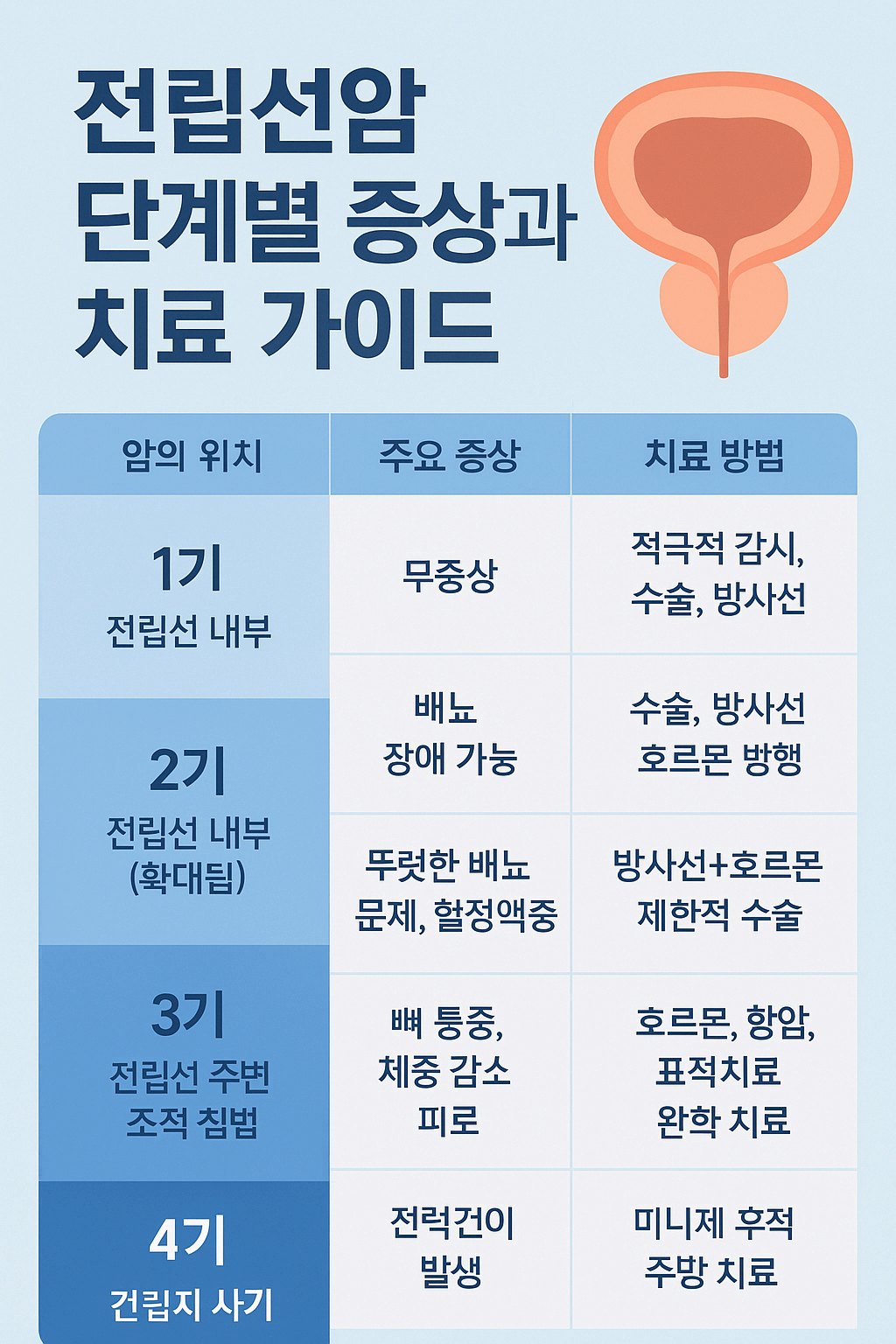 전립선암 단계별 증상과 치료 가이드: 1기부터 4기까지 한눈에 정리