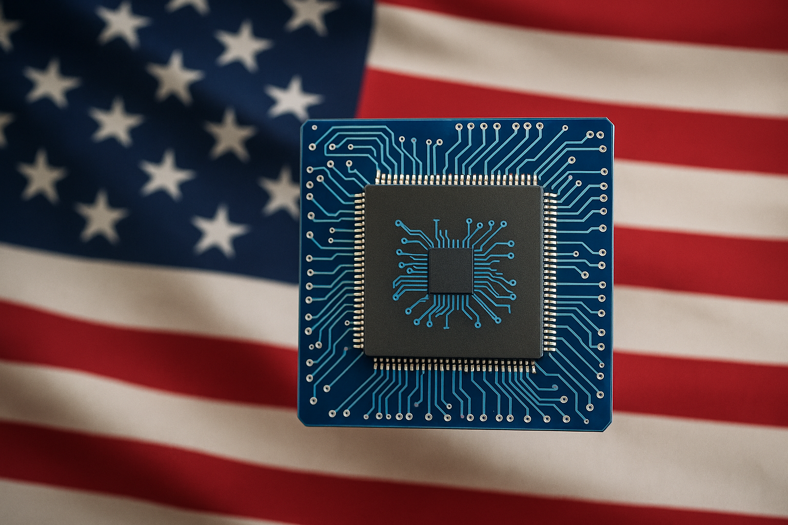 미국 국기와 반도체 칩 이미지