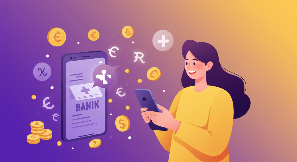 스마트폰으로 건강보험료 환급금을 확인하며 기뻐하는 사람, 자동입금과 직접신청의 편리함을 상징하는 이미지