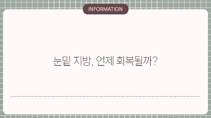 눈밑 지방재배치 회복 중