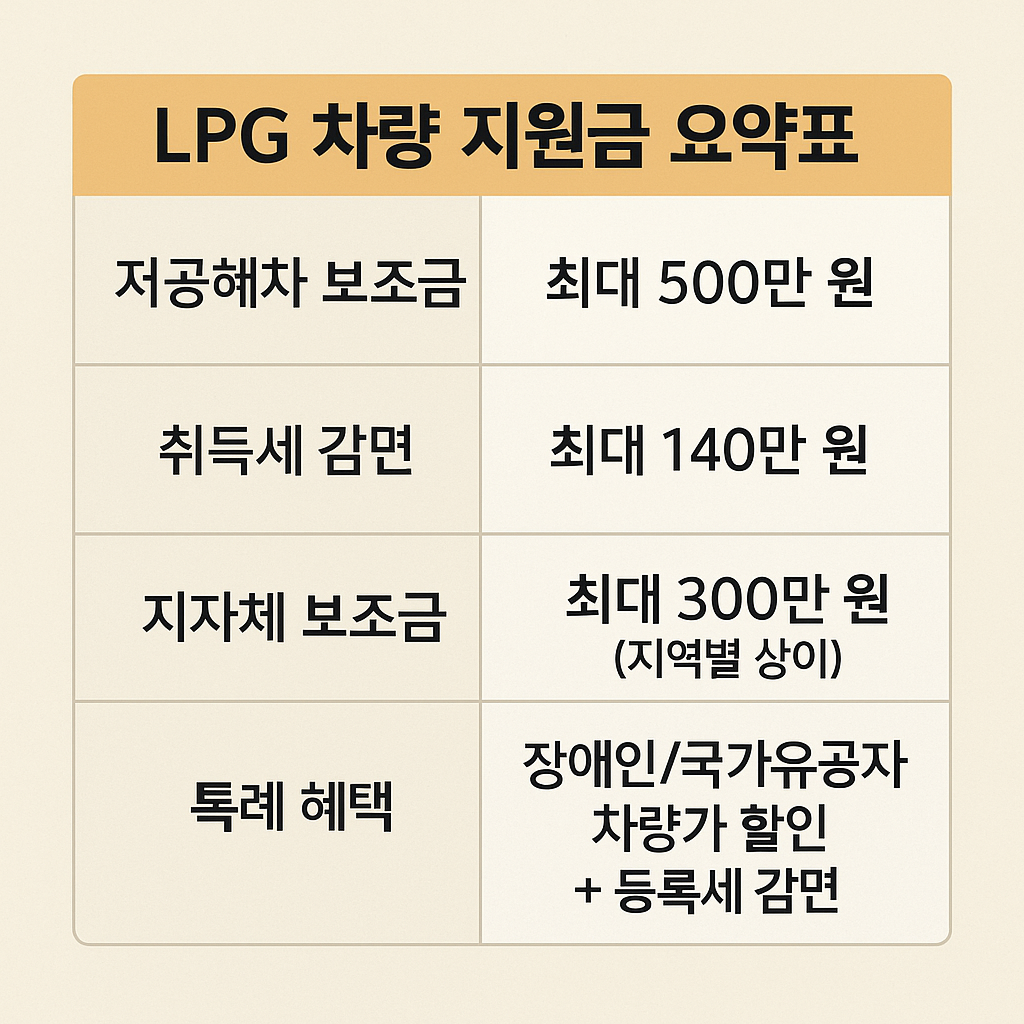 LPG 차량 지원금 요약표