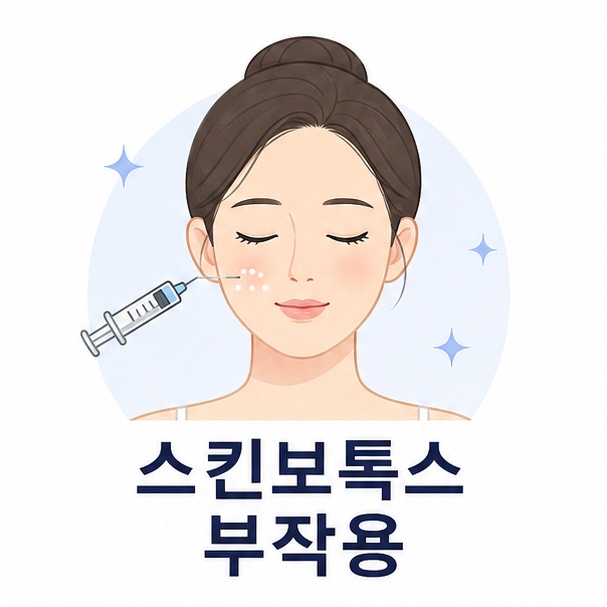 얼굴과 주사 포인트로 표현한 스킨보톡스 부작용 안내 이미지