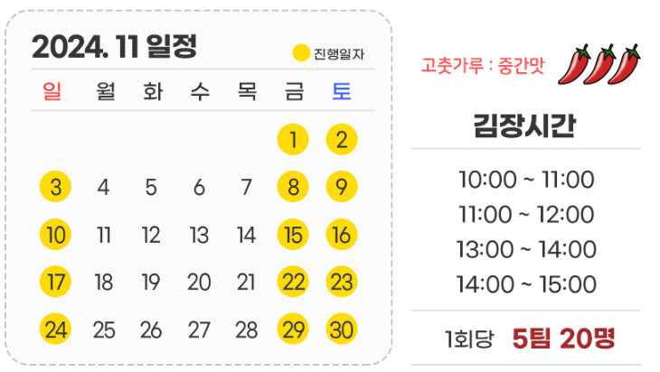 동막골꾸지뽕농원 체험 진행 일정입니다.