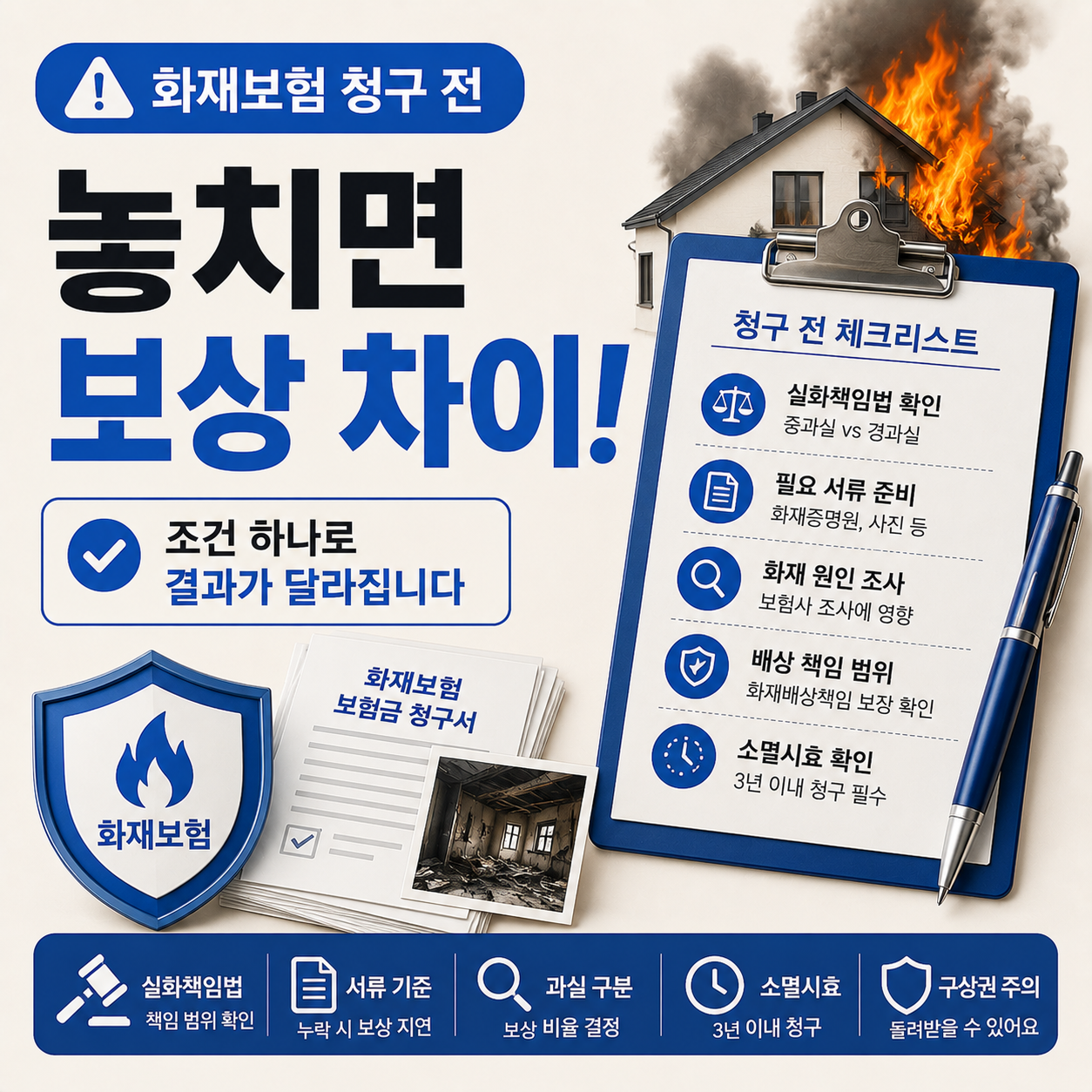 화재보험 청구 전 확인할 조건을 안내하는 이미지