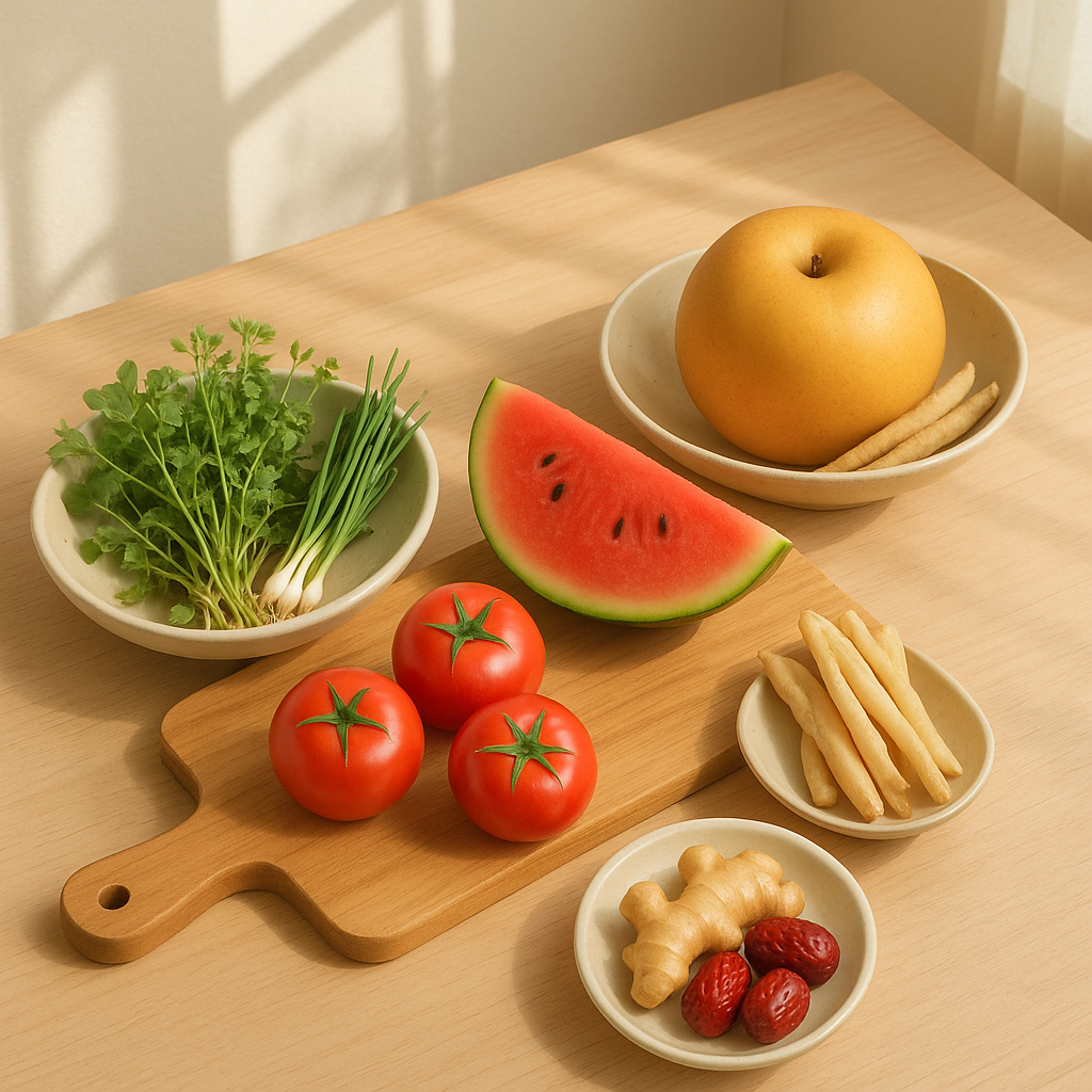 계절별 제철 건강식품들이 아름답게 배치된 모습