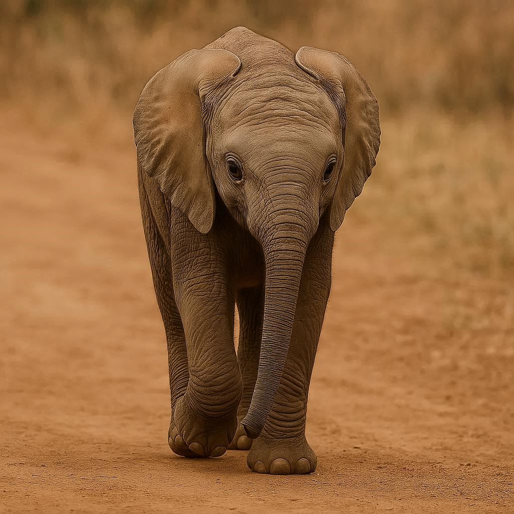 걷고-있는-아기-코끼리-한-마리