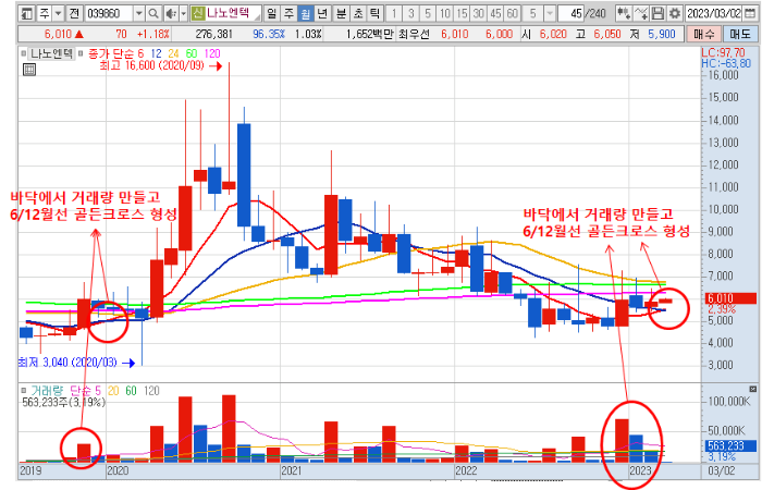 3월 3일 나노엔텍 주가 월봉 차트