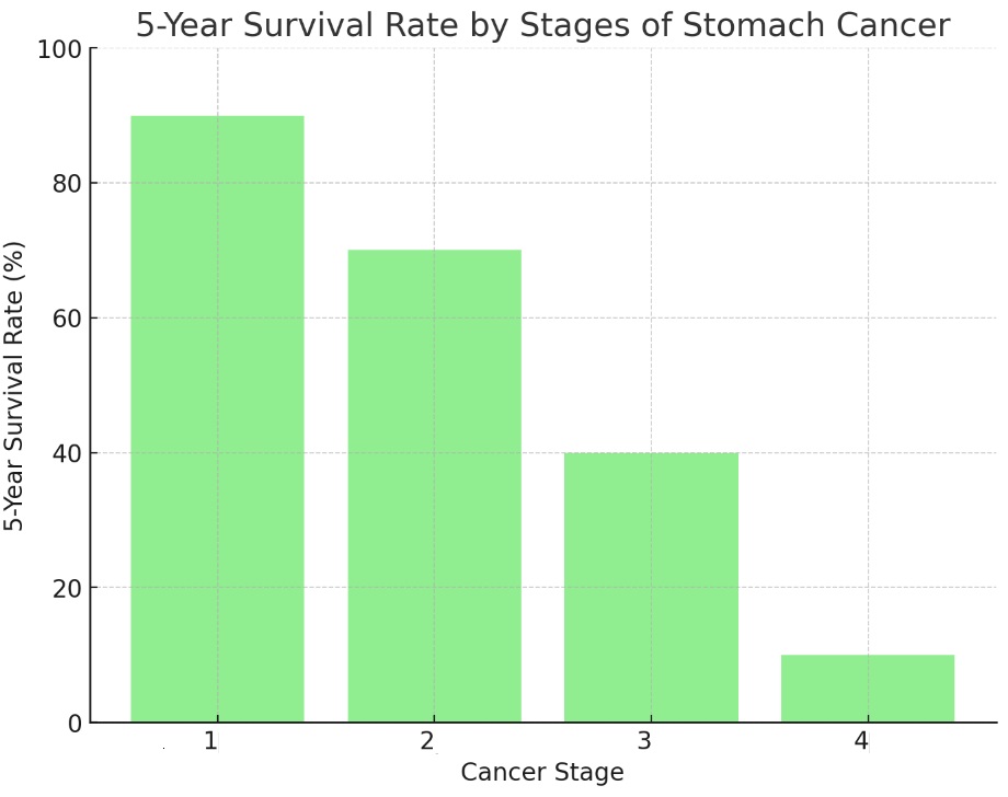 위암 병기별 생존율 비교표