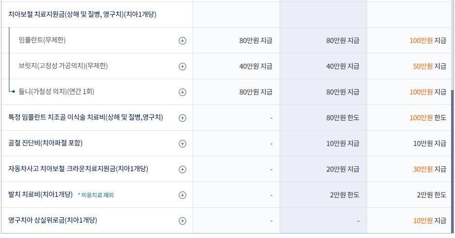 치아보험 보장내용 선택