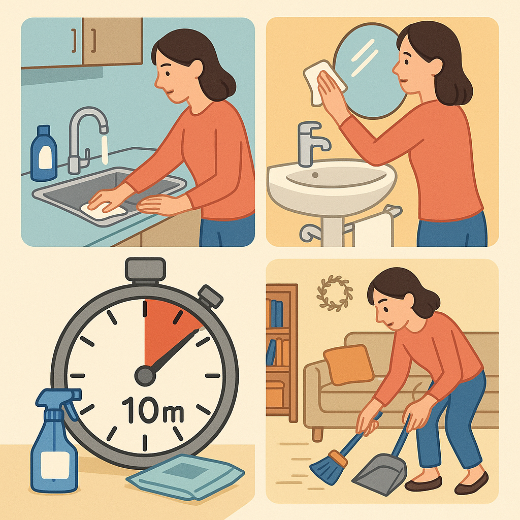 타이머 맞춰 청소하는 사진