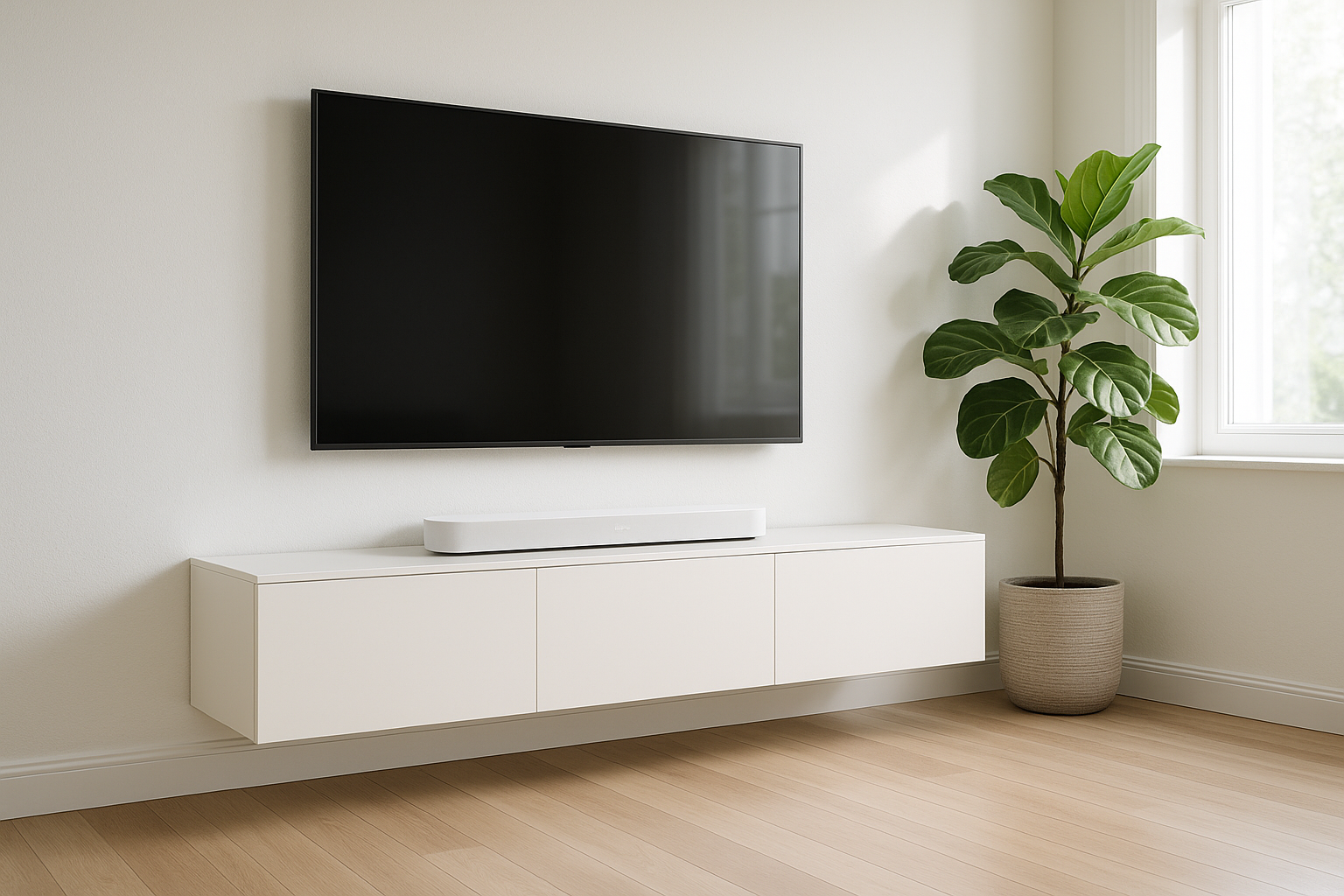Sonos: 무광 사운드바와 플로팅 콘솔의 일체감