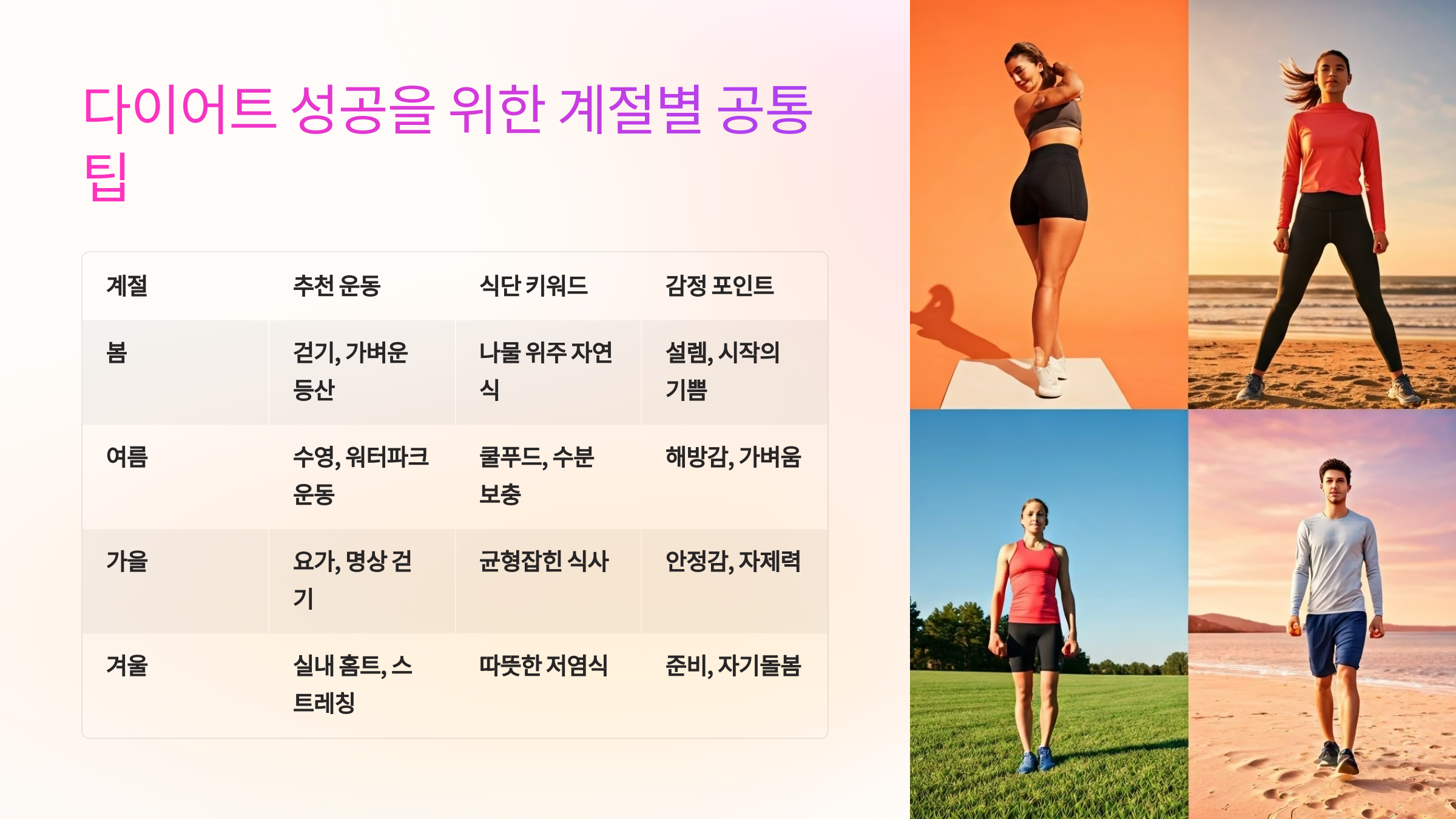 다이어트 성공을 위한 계절별 공통 팁