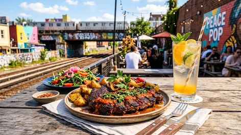 steak with sparkling lemon ade