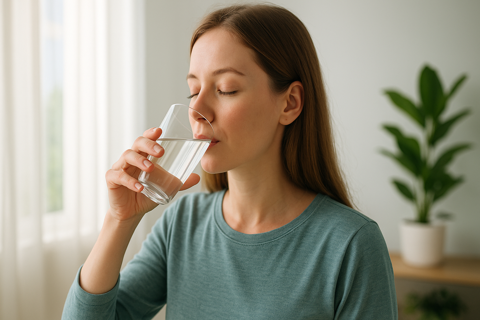 건강한 하루를 위해 규칙적으로 수분을 섭취하고 있는 현대인의 음수 습관 장면