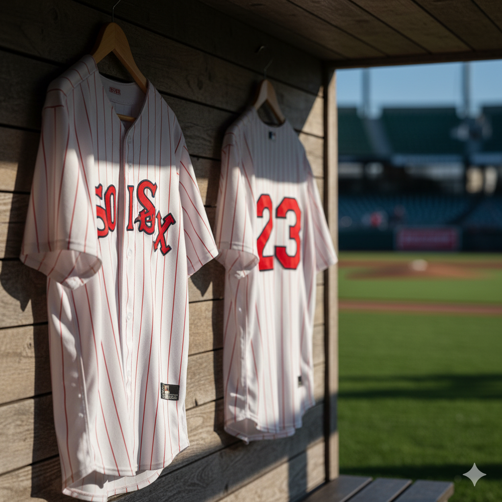 덕아웃에 걸려있는 야구 유니폼