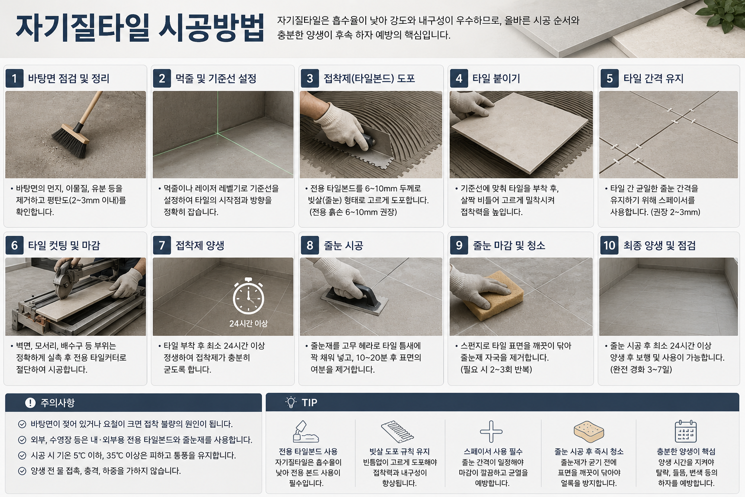 자기질타일 시공방법