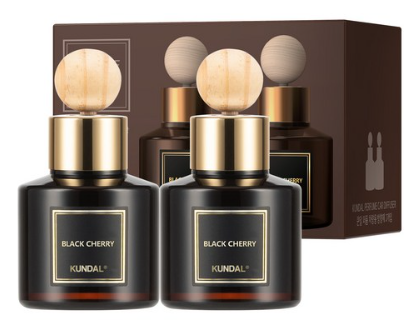 쿤달 퍼퓸 차량용 디퓨저 75ml 2개 + 우드볼스틱 2개&#44; 블랙체리향&#44; 1세트