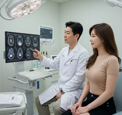 맹장염에 대해 의사와 대화하는 여성 3