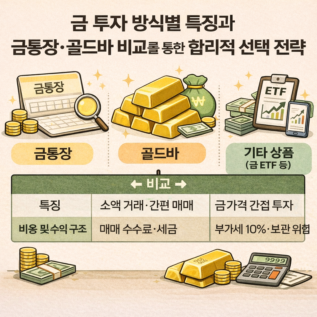 금 투자 방식 비교 및 특징 인포그래픽