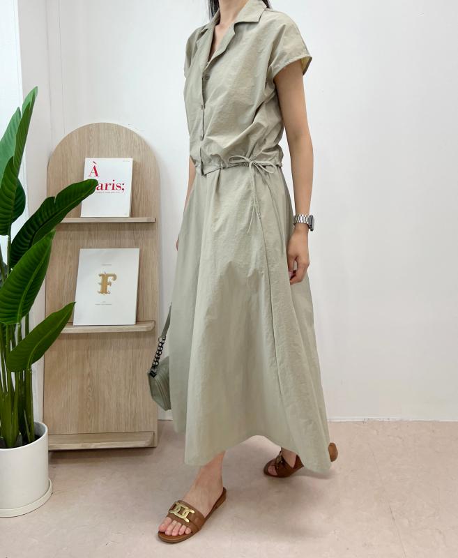 SET 포린 바스락 캐주얼 반팔 셔츠 롱 스커트 투피스