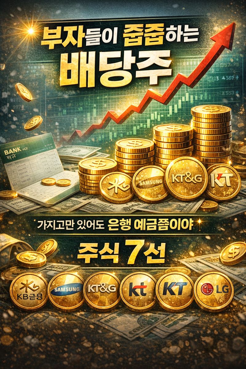 &ldquo;부자들이 줍줍 하는 배당주&rdquo; 문구와 동전&middot;그래프가 강조된 금융 뉴스형 썸네일 이미지