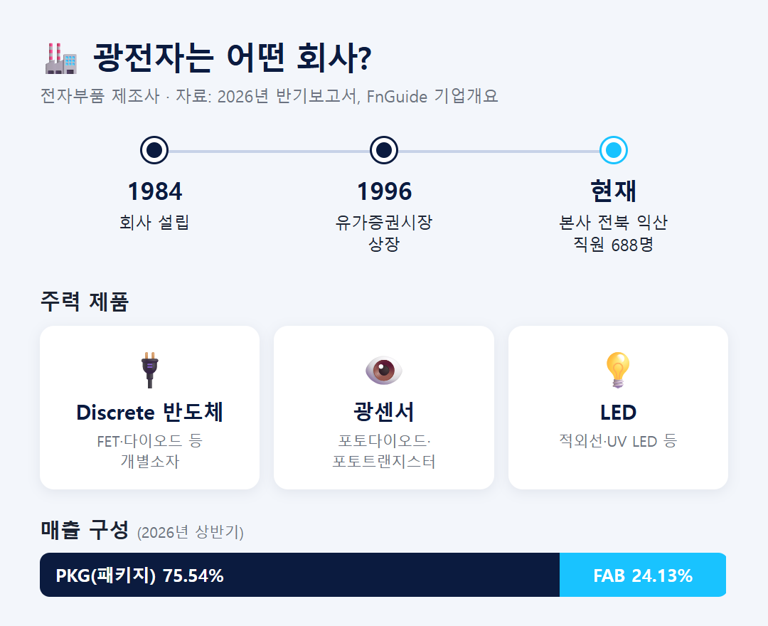 광전자 회사 소개 설립 상장 주력제품 매출구성