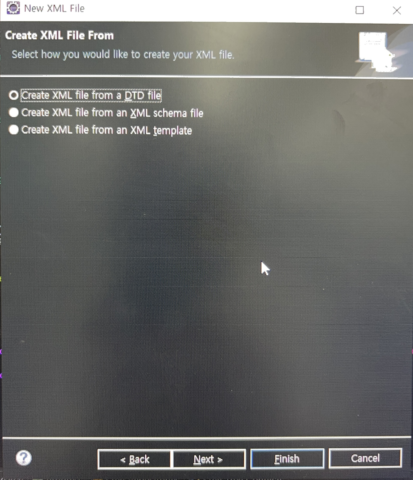 이클립스 Create XML File From 화면 캡처